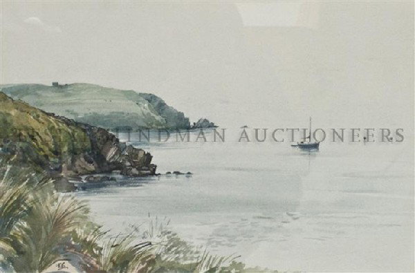 John Blake, 20th century, Sea Mist at Burgh Island, Sou: John Blake 20th century Sea Mist at Burgh Island, South Devon, June 1983 watercolor signed (lower left) 14 1/2 x 21 inches. Property from the Estate of Anne Scholl, Indian Wells, California