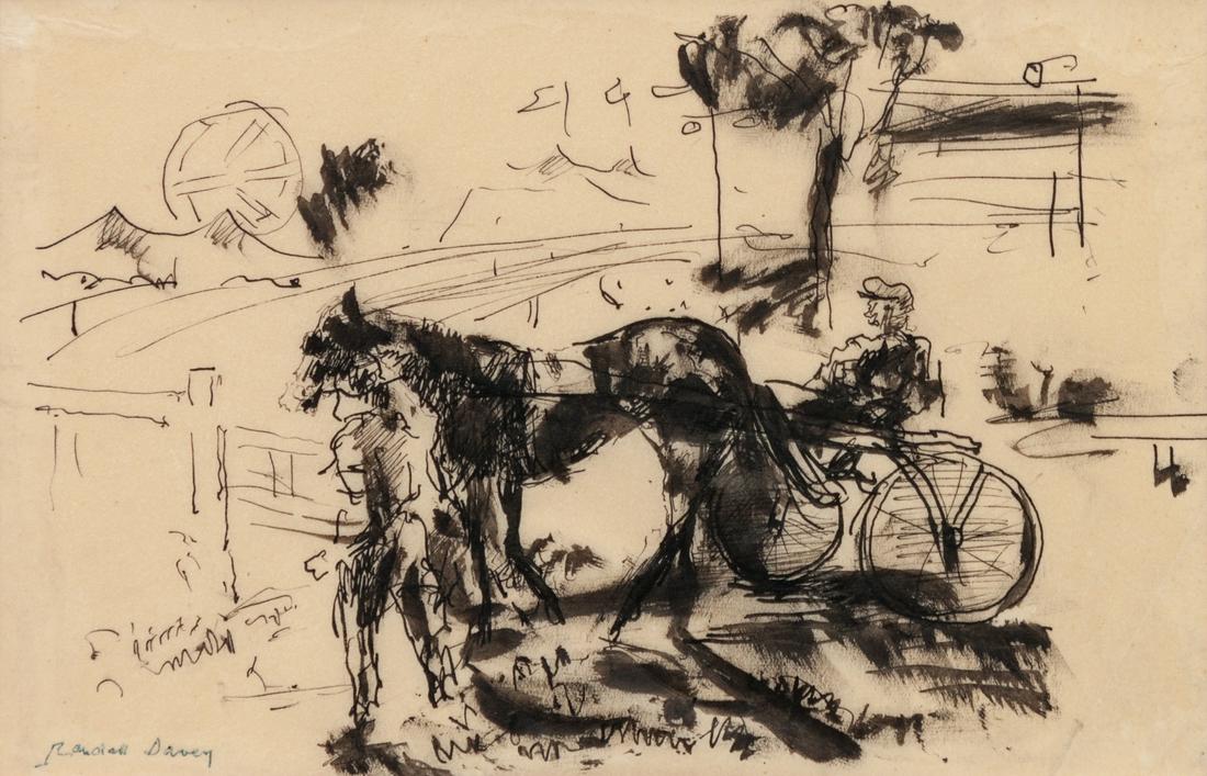 Randall Davey (American, 1887-1964) Study of Horse and: Randall Davey (American, 1887-1964) Study of Horse and Cart ink on paper signed Randall Davey (lower left) 5 1/2 x 8 1/4 inches Property from the Collection of Homer E. Noble, Denver, Colorado