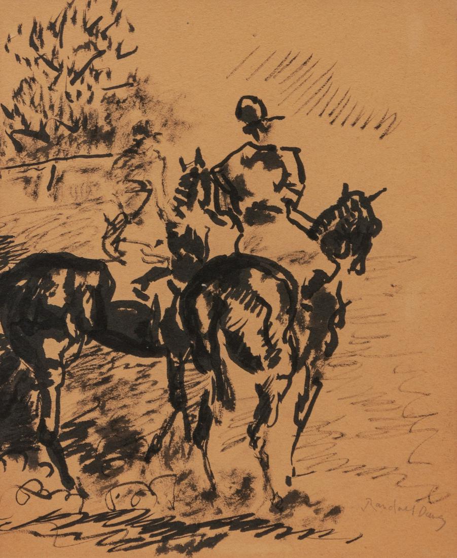 Randall Davey (American, 1887-1964) Two Jockeys on: Randall Davey (American, 1887-1964) Two Jockeys on Horseback ink on paper signed Randall Davey (lower right) 14 x 11 inches Property from the Collection of Homer E. Noble, Denver, Colorado