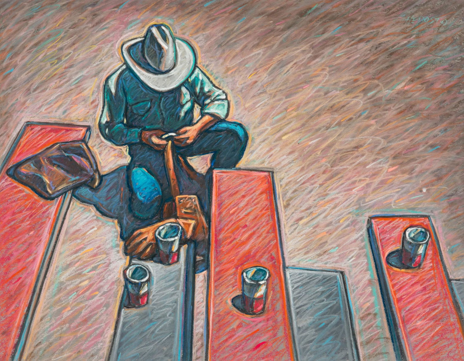 Howard Post (American, b. 1948) The Empty Bleachers: Howard Post (American, b. 1948) The Empty Bleachers pastel on paper 14 x 18 inches Property from the Solon A. Ellison Revocable Trust, Placitas, New Mexico Provenance: Suzanne Brown Gallery, Scottsdal