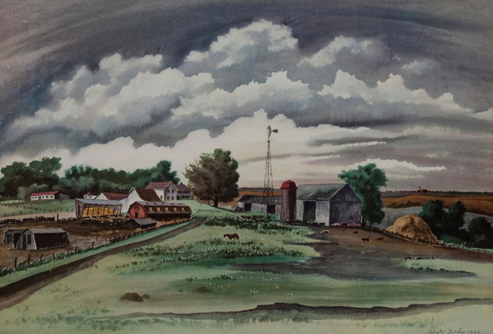 Adolf Dehn (American, 1895-1968) Farm Scene, 1944 (1 of 4)