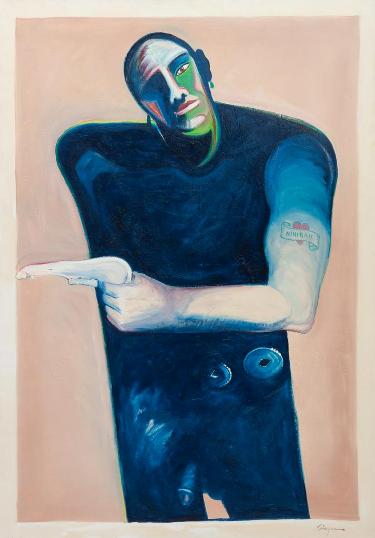 Ed Singer (Dine, b. 1951) Bone Weapon VI: Ed Singer (Dine, b. 1951) Bone Weapon VI acrylic on canvas signed Singer (lower right) 64 x 48 inches