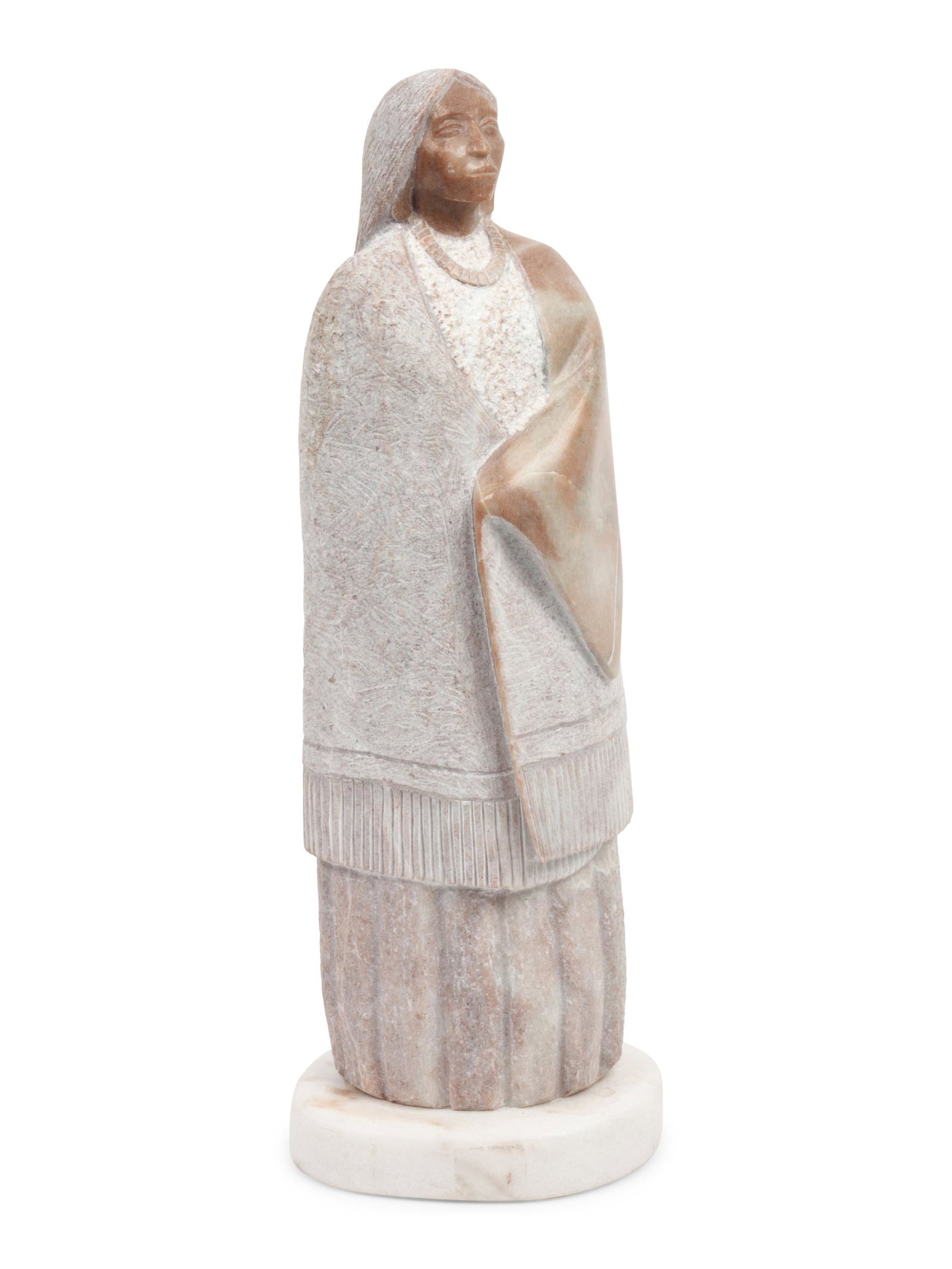 Randall Beyale (Dine, 20th Century) Sculpture of a: Randall Beyale (Dine, 20th Century) Sculpture of a Maiden alabaster signed on reverse Beyale height 16 inches Please Note: This lot is located in and will ship from Denver, Colorado.