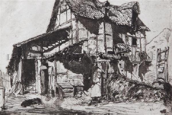 James Abbott McNeill Whistler, (American, 1834-1903: James Abbott McNeill Whistler (American, 1834-1903) The Unsafe Tenement etching 6 1/4 x 9 inches.