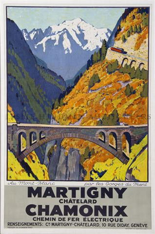 Otto Baumberger, (Swiss, 1889-1961), Martigny-Chamo: Otto Baumberger (Swiss, 1889-1961) Martigny-Chamonix color lithograph 39 1/4 x 25 1/2 inches.