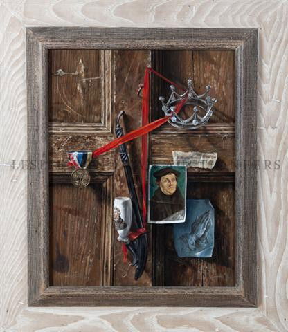 Aaron Bohrod, (American, 1907-1992), Luther: Aaron Bohrod (American, 1907-1992) Luther oil on board signed (lower left) 19 1/4 x 15 1/4 inches. Milwaukee Art Museum, Milwaukee, Wisconsin (label on verso)