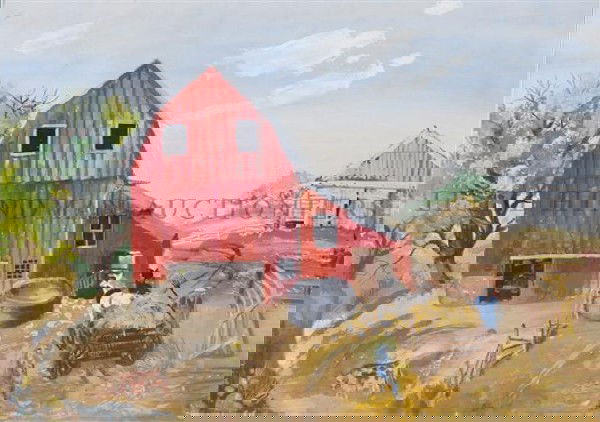 Aaron Bohrod, (American, 1907-1992), Red Barn: Aaron Bohrod (American, 1907-1992) Red Barn gouache signed (lower edge) 15 x 21 inches.