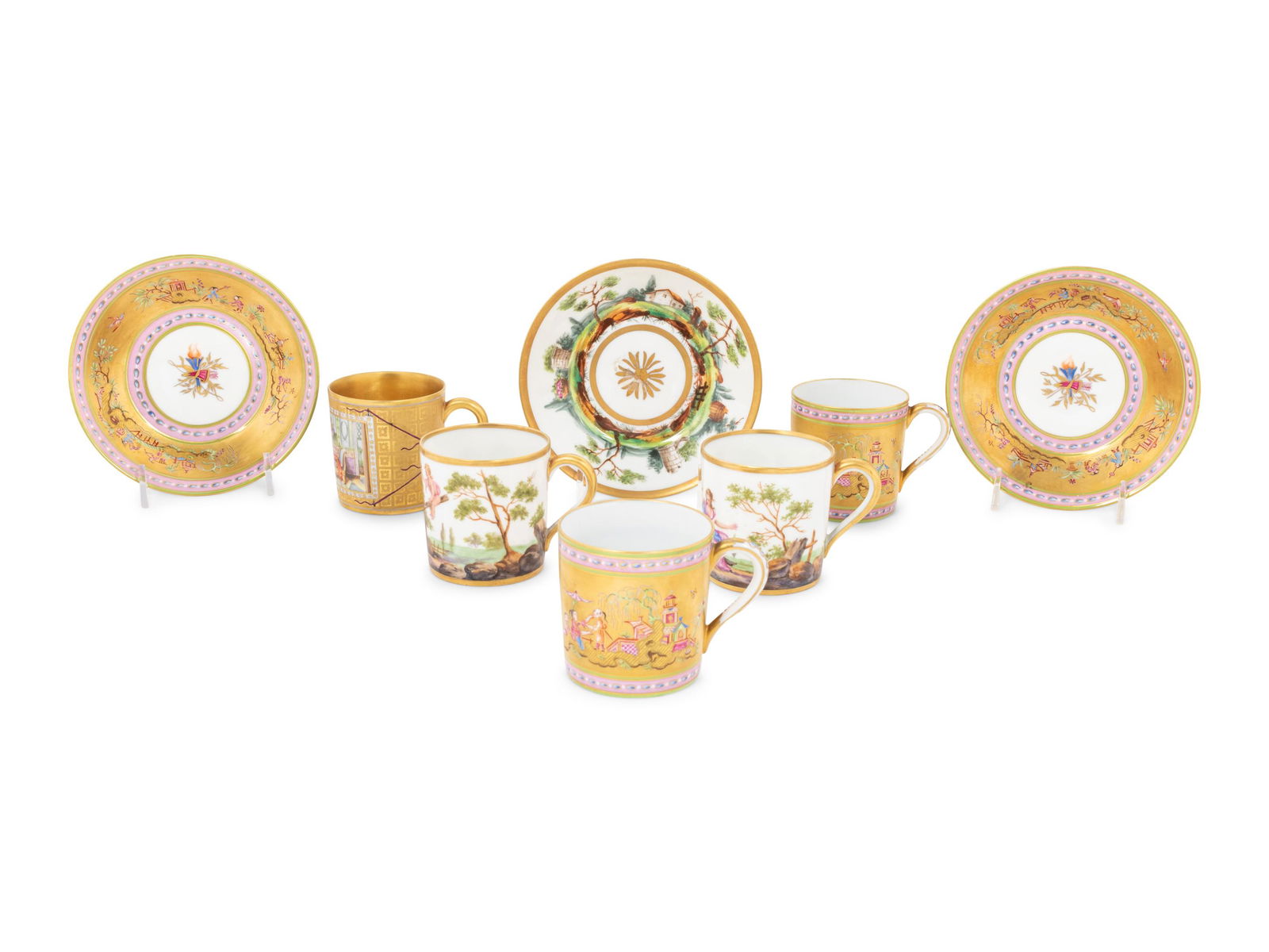 A Group of French Painted Porcelain Coffee Cups and (1 of 7)