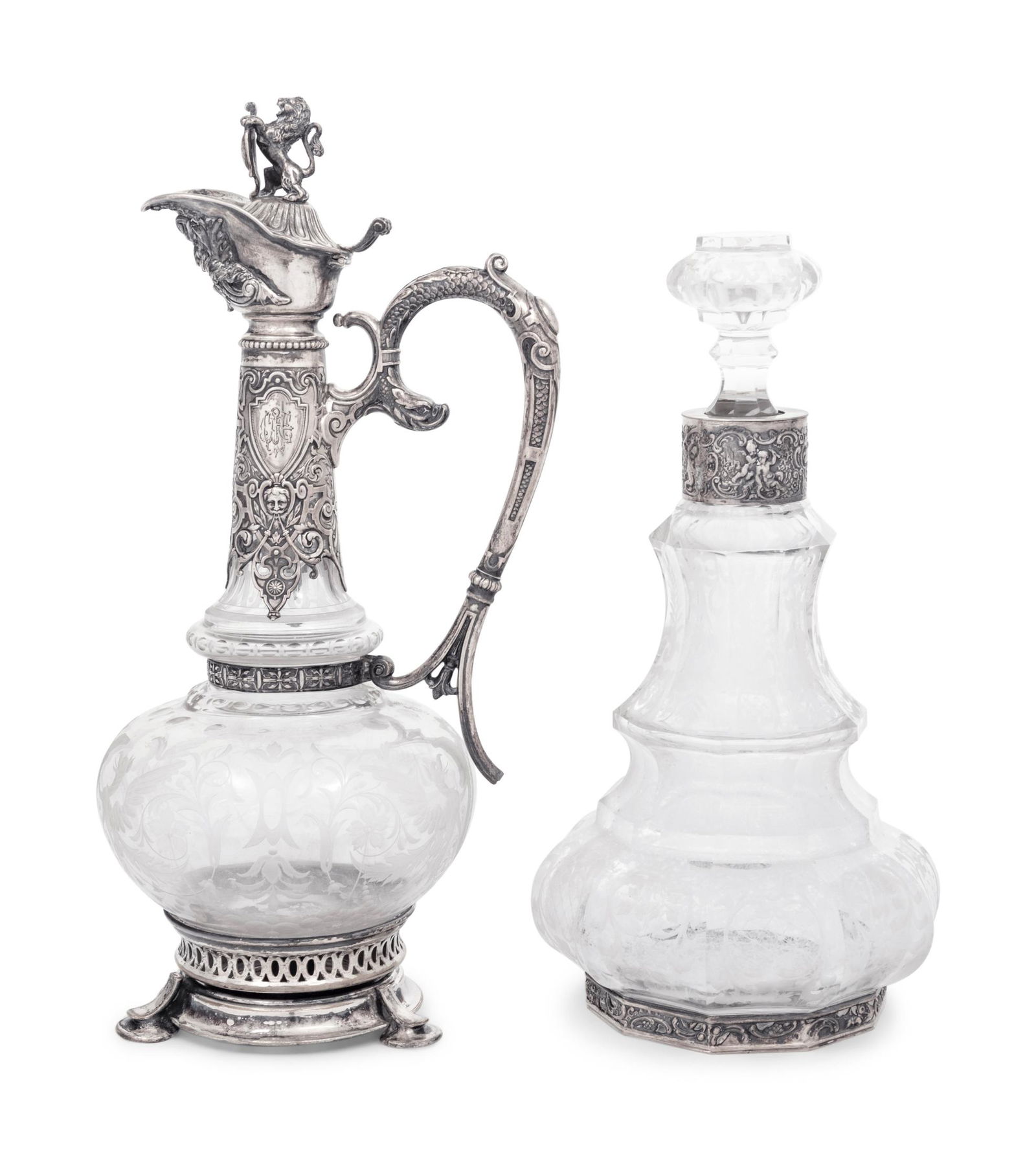 A Continental Silver Mounted Etched Glass Decanter and (1 of 4)