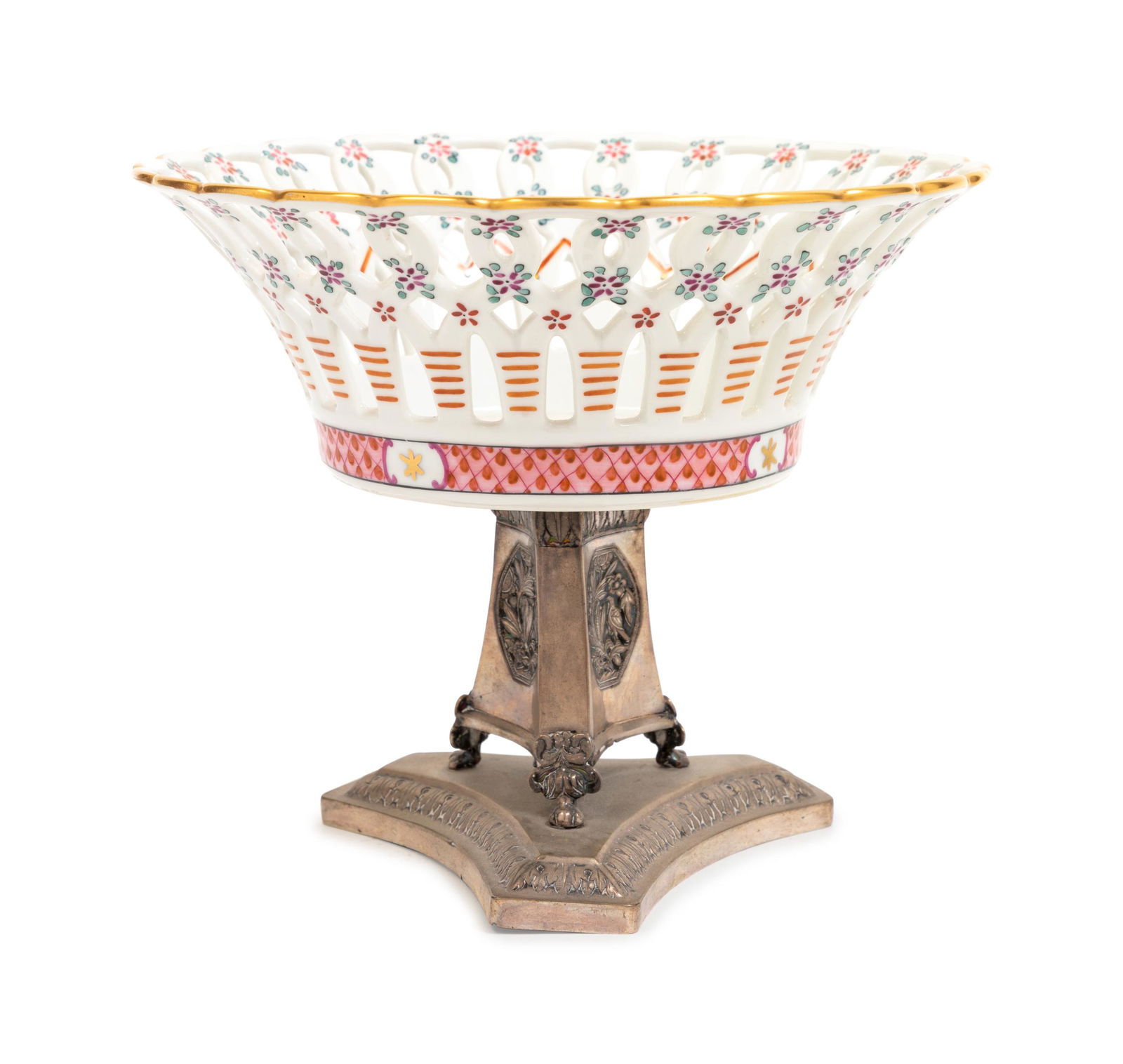 A Russian Silver Mounted Porcelain Reticulated Basket (1 of 1)