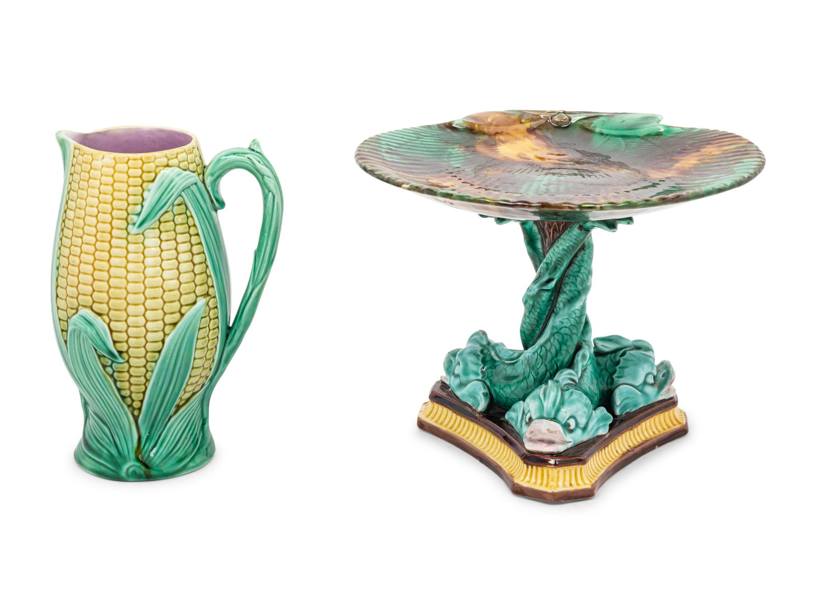 An English Majolica "Corn" Pitcher and an English (1 of 5)