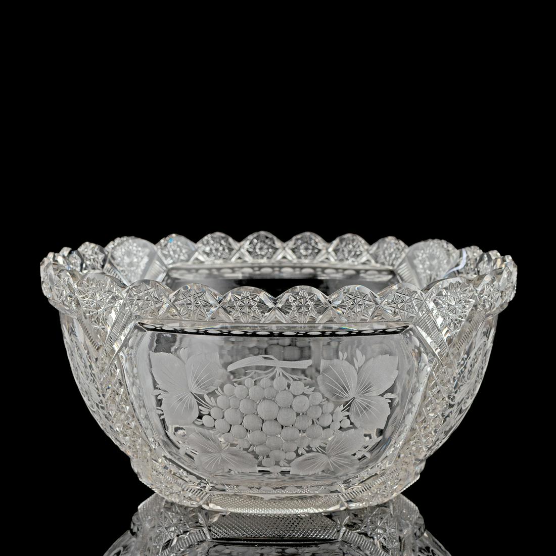 A Brilliant Period Intaglio Cut Glass Bowl with Berries: A Brilliant Period Intaglio Cut Glass Bowl with Berries and Flowers Height 3 1/2 x diameter 8 inches. Property from the Collection of Jack Solomon, Salt Lake City, Utah Note: This lot is located in CI