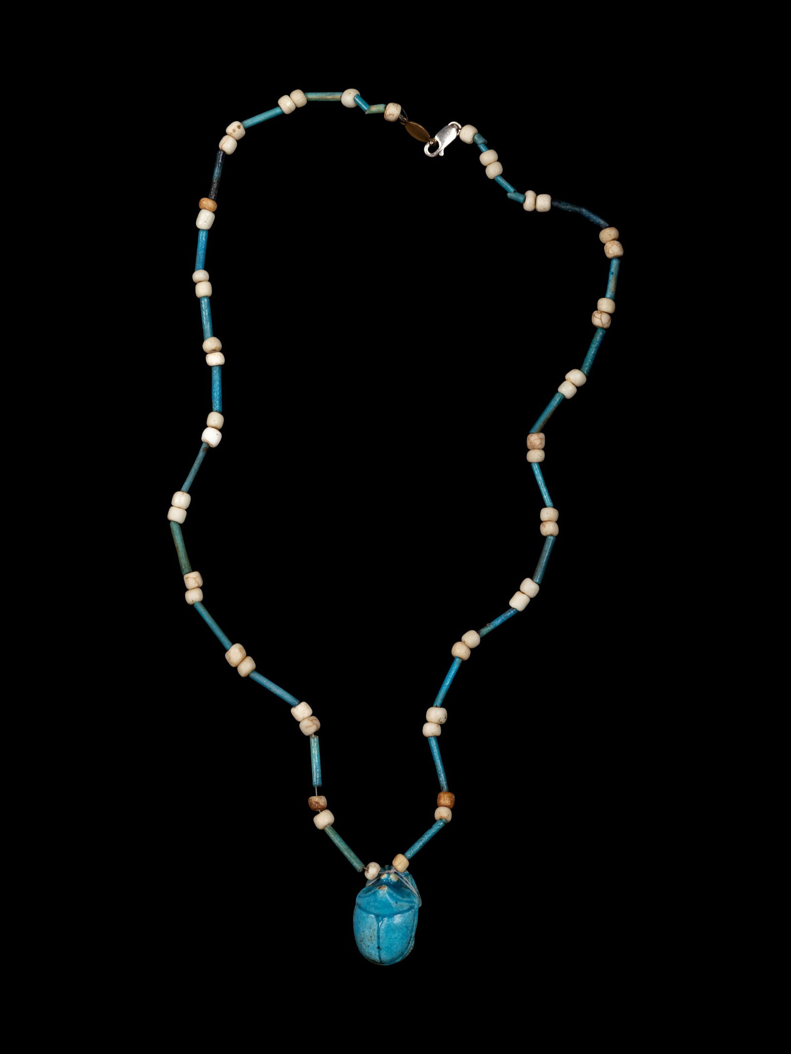 An Egyptian Faience Scarab Necklace Length 20 inches (1 of 3)