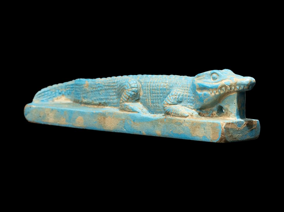 An Egyptian Faience Crocodile Width 2 1/2 inches (6 (1 of 3)