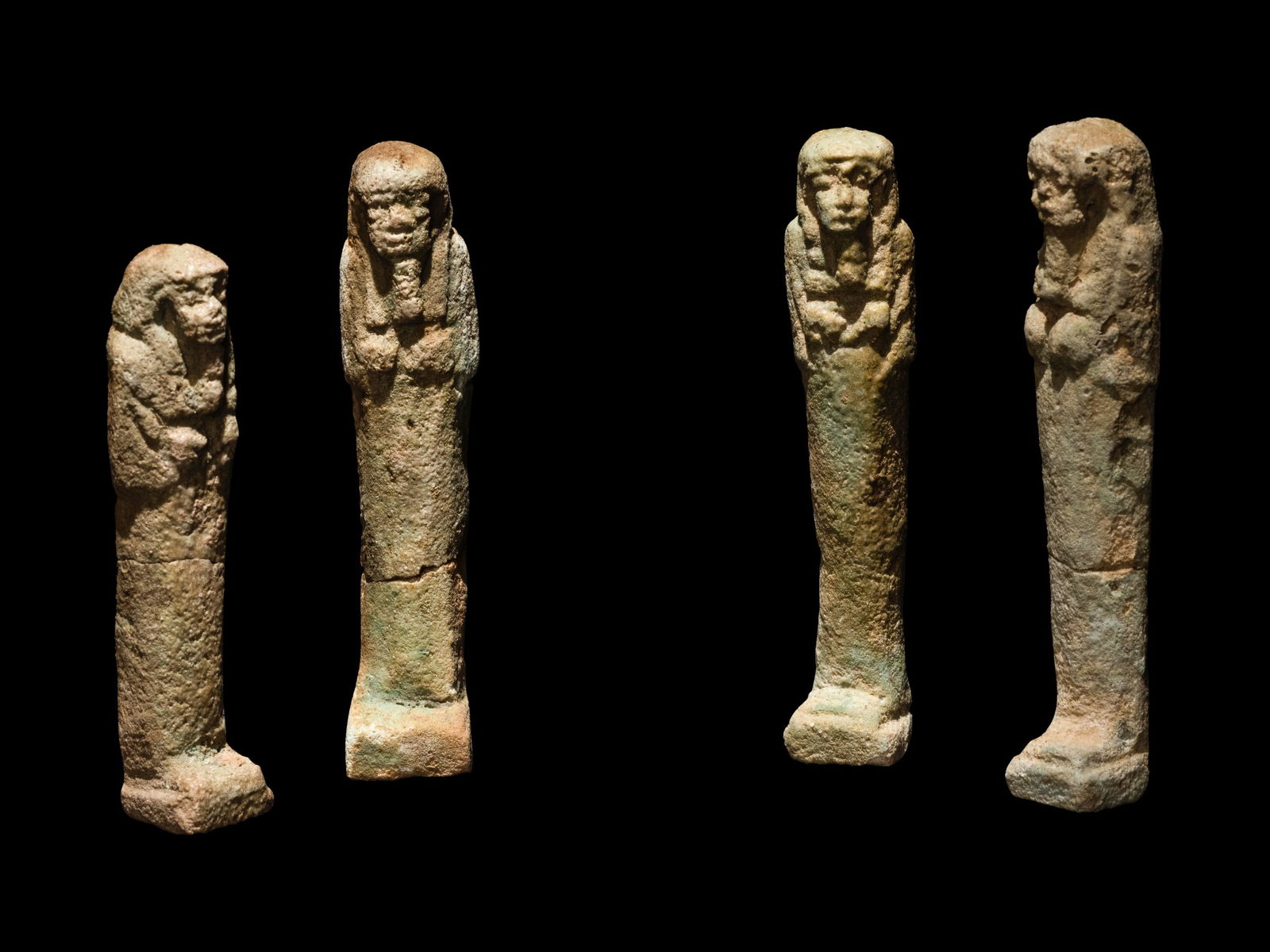 Four Egyptian Faience Ushabtis Height 4 inches (10 cm). (1 of 3)