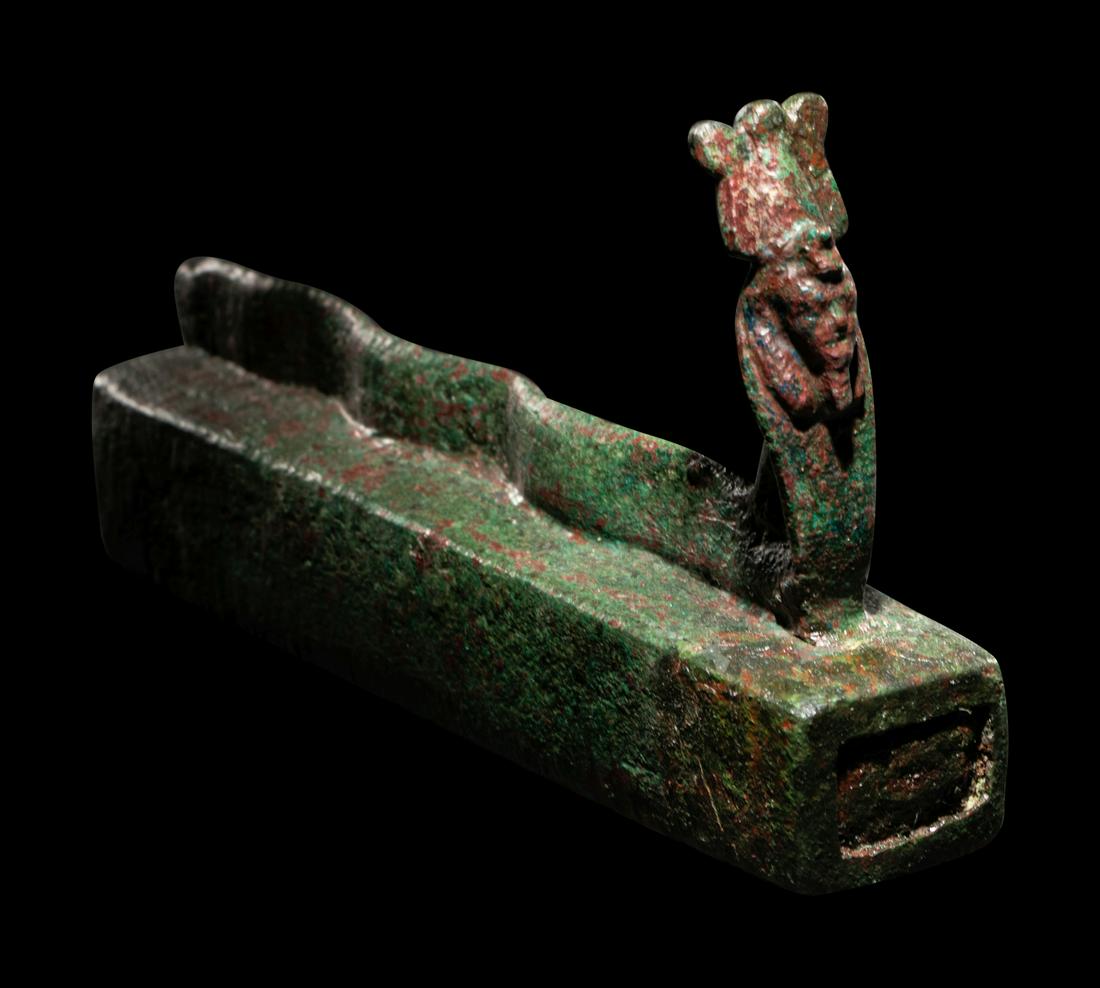 An Egyptian Bronze Snake Coffin Length 4 inches (10 (1 of 3)