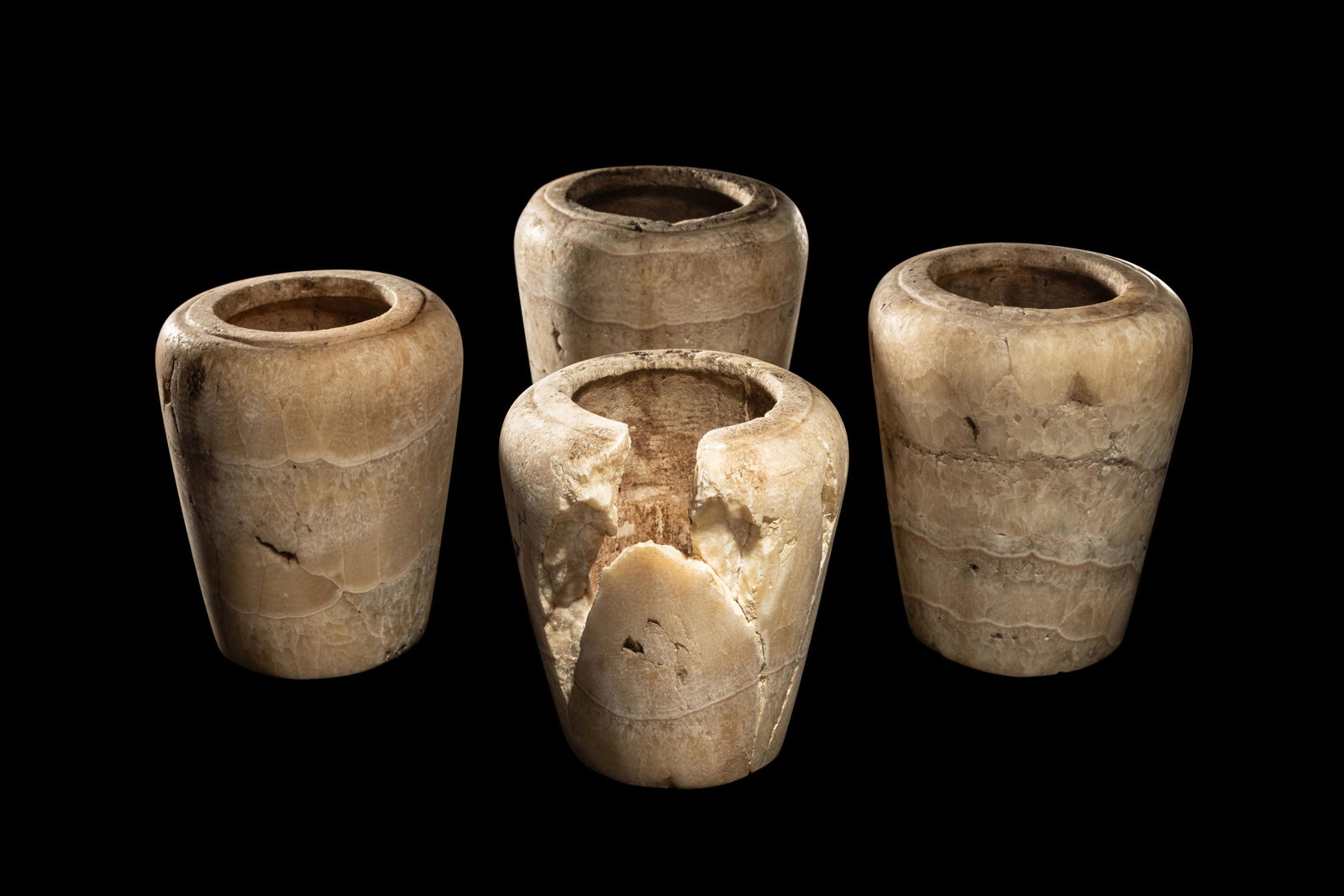 Four Egyptian Alabaster Canopic Jars Height 7 1/4 (1 of 4)