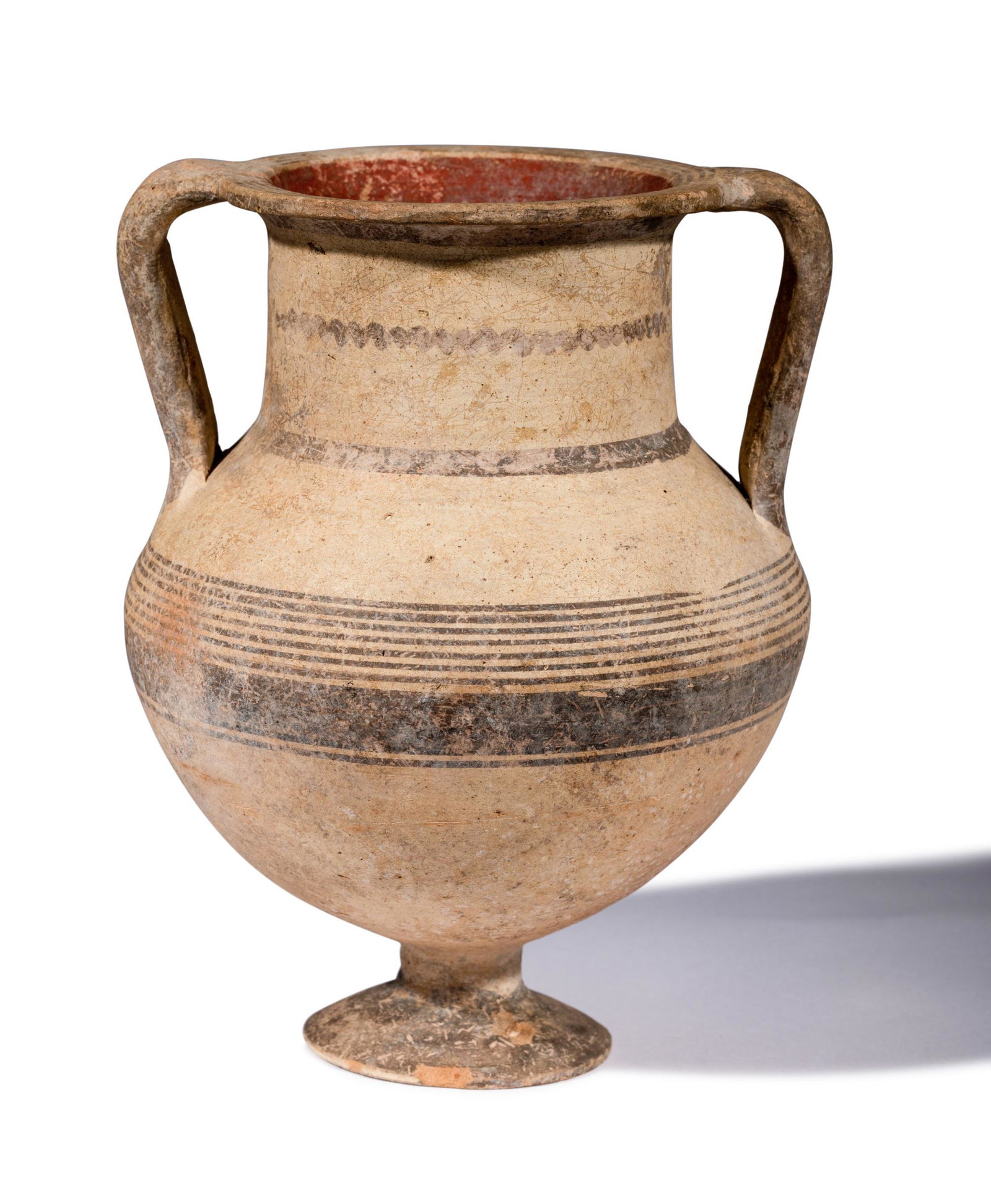 A Cypriot Bichrome Ware Amphora Height 8 1/4 inches (21: A Cypriot Bichrome Ware Amphora Circa 8th-6th Century B.C. Height 8 1/4 inches (21 cm). Property from a California Private Collection Provenance: Dr. Jeffrey Stiles, Spring City, Pennsylvania. Pook & 