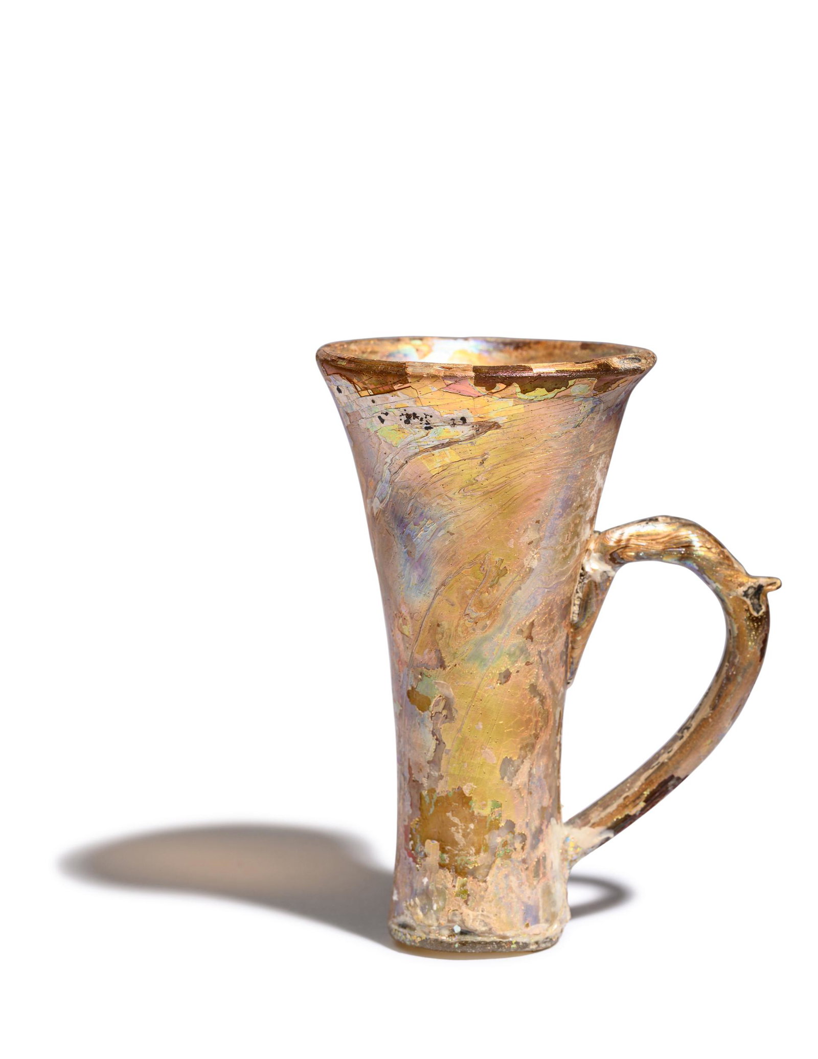 A Late-Byzantine Glass cup Height 4 3/4 inches (12 cm).: A Late-Byzantine Glass cup Circa 800 A.D. Height 4 3/4 inches (12 cm). Property from the Estate of Mr. Curt and Dr. Fleur Strand of New York City, New York and Snowmass Village, Colorado Provenance: A