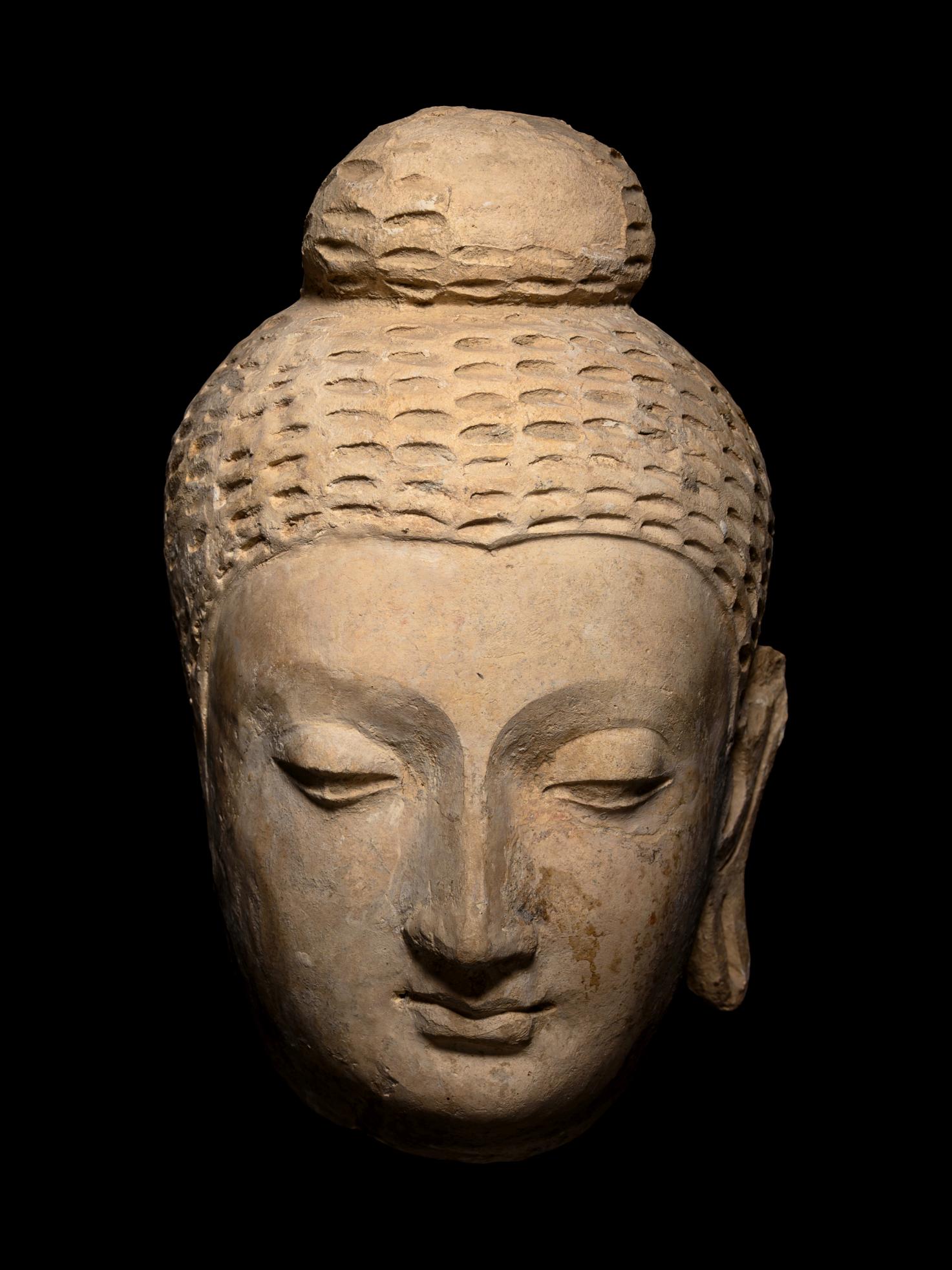 A Gandharan Stucco Buddha Head Height 6 3/4 inches (17 (1 of 3)