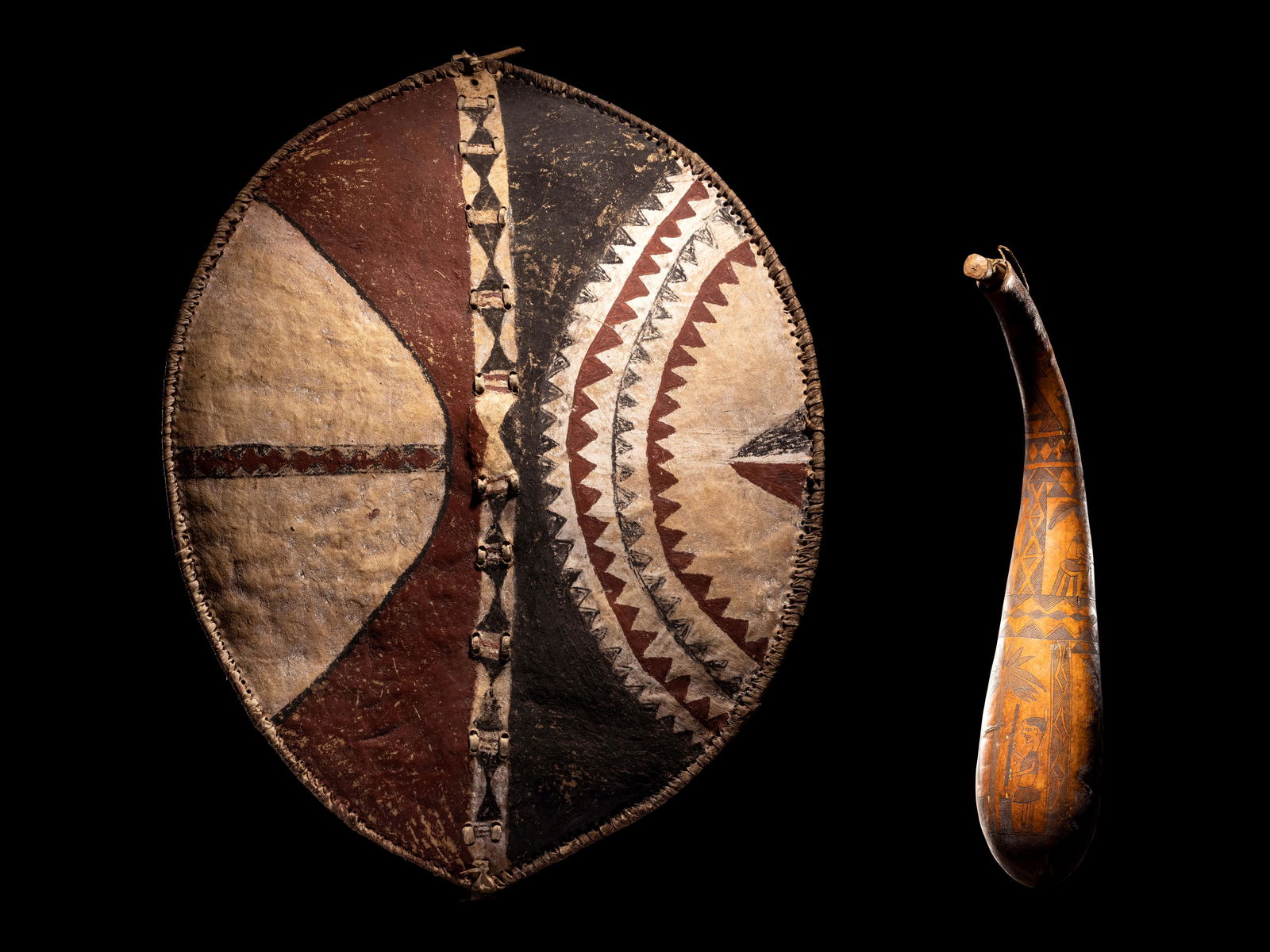 A Maasai Painted Hide Shield and Milk Gourd Height 39 (1 of 11)