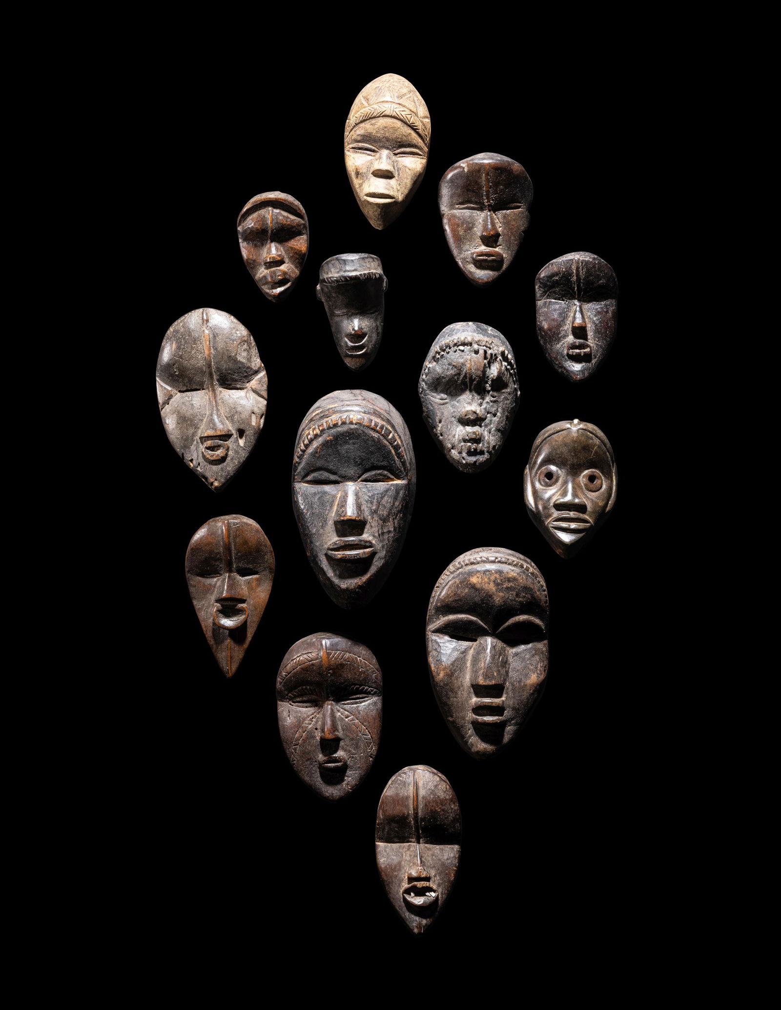 Thirteen Wood Dan Masks   Tallest: 6 1/2 inches (16 (1 of 3)