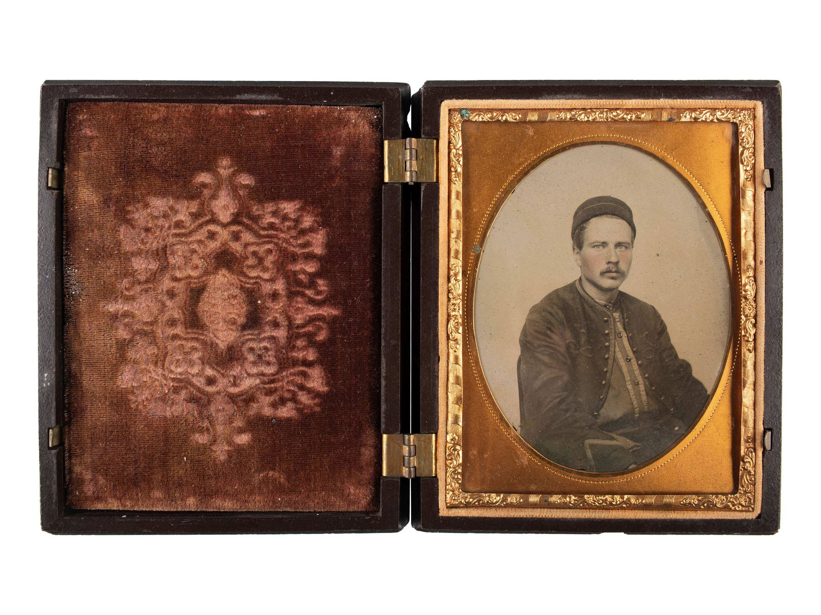 [CIVIL WAR]. Quarter plate ambrotype of seated Zouave. (1 of 3)