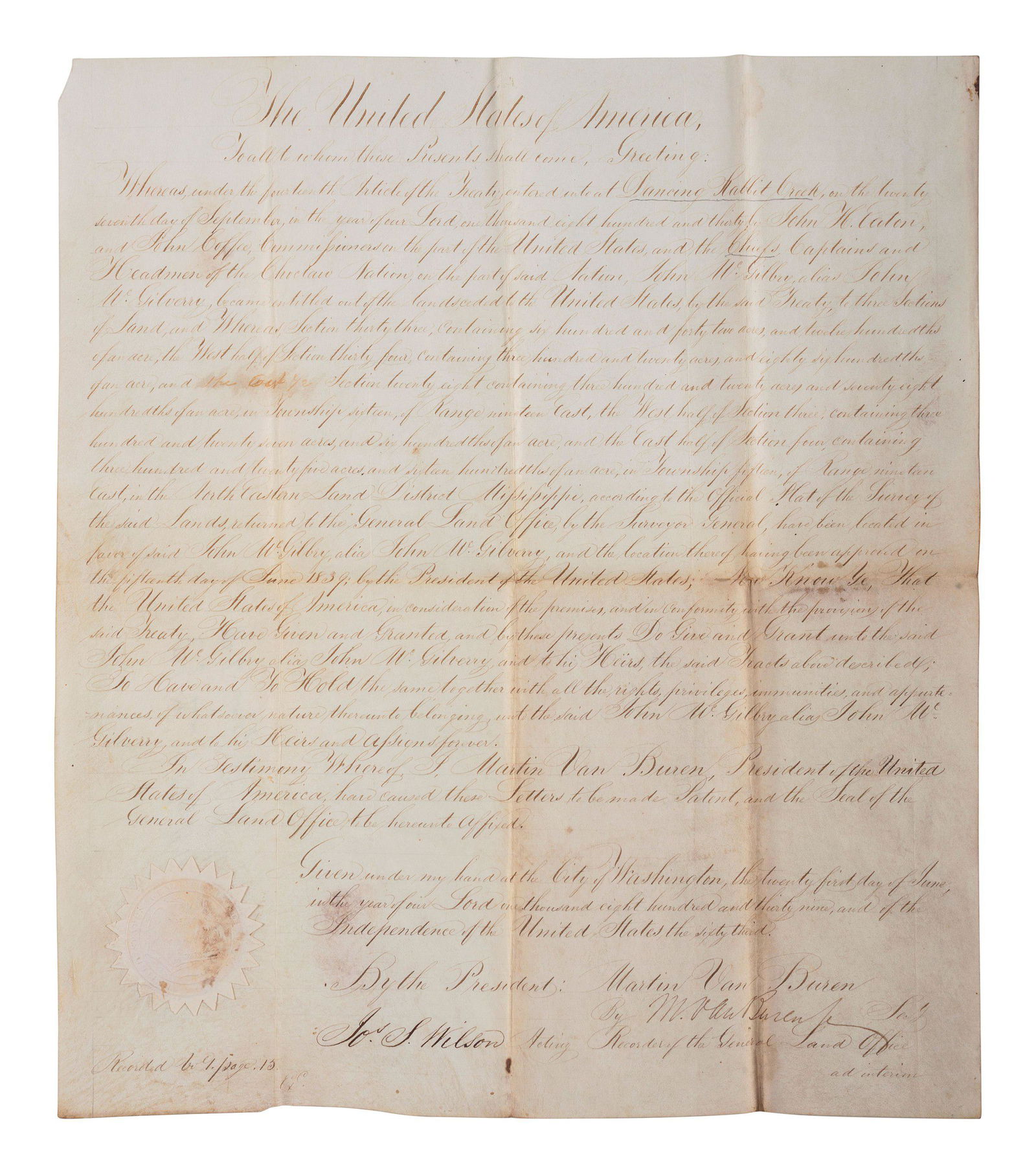 [NATIVE AMERICANS]. VAN BUREN, Martin (1782-1862). (1 of 3)