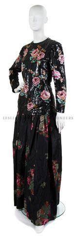 A Bill Blass Floral Black Taffeta and Sequin Evenin: A Bill Blass Floral Black Taffeta and Sequin Evening Ensemble. Labeled: Bill Blass. Property of a Lady New York City, New York