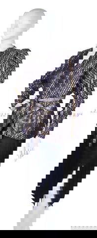 A Thea Porter Purple and Silk Brocade Metallic Eve: A Thea Porter Purple and Silk Brocade Metallic Evening Suit, with heart patch pockets, matching self belt at waist, purple silk skirt. Labeled: Thea Porter Couture. Property of a Lady New York City, N