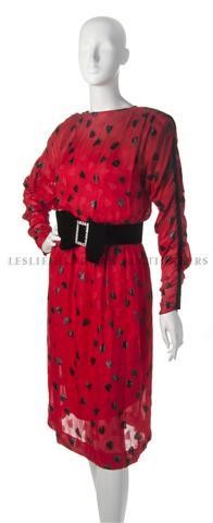 A Givenchy Red Silk Chiffon Heart Dress,: A Givenchy Red Silk Chiffon Heart Dress, with velvet bow belt at waist. Labeled: Givenchy. Property of a Lady New York City, New York