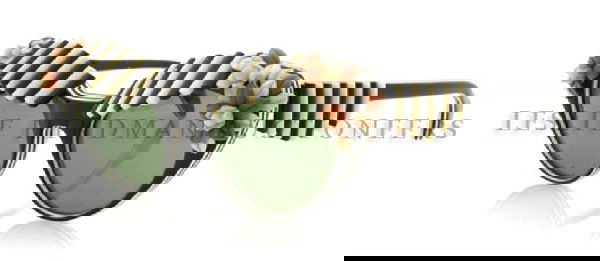 A Pair of Schiaparelli Black and White Sunglasses,: A Pair of Schiaparelli Black and White Sunglasses, with stripes at top and floral embellishments at each corner. Stamped: Schiaparelli.