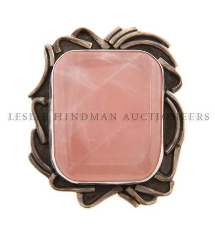 An Oversized Sterling Silver Rose Quartz Ring.: An Oversized Sterling Silver Rose Quartz Ring.