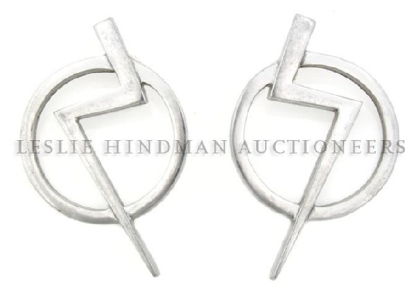 A Pair of Glen Yank Aluminium Earrings,: A Pair of Glen Yank Aluminium Earrings, 1980s, in an oversized lightning bolt motif. Stamped: Glen Yank.