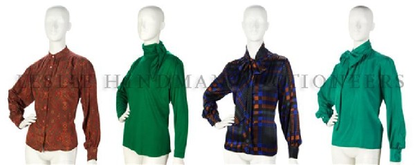 A Group of Four Yves Saint Laurent Blouses.: A Group of Four Yves Saint Laurent Blouses. All labeled: Saint Laurent. Property from the Estate of Eunice Johnson, Chicago, Illinois