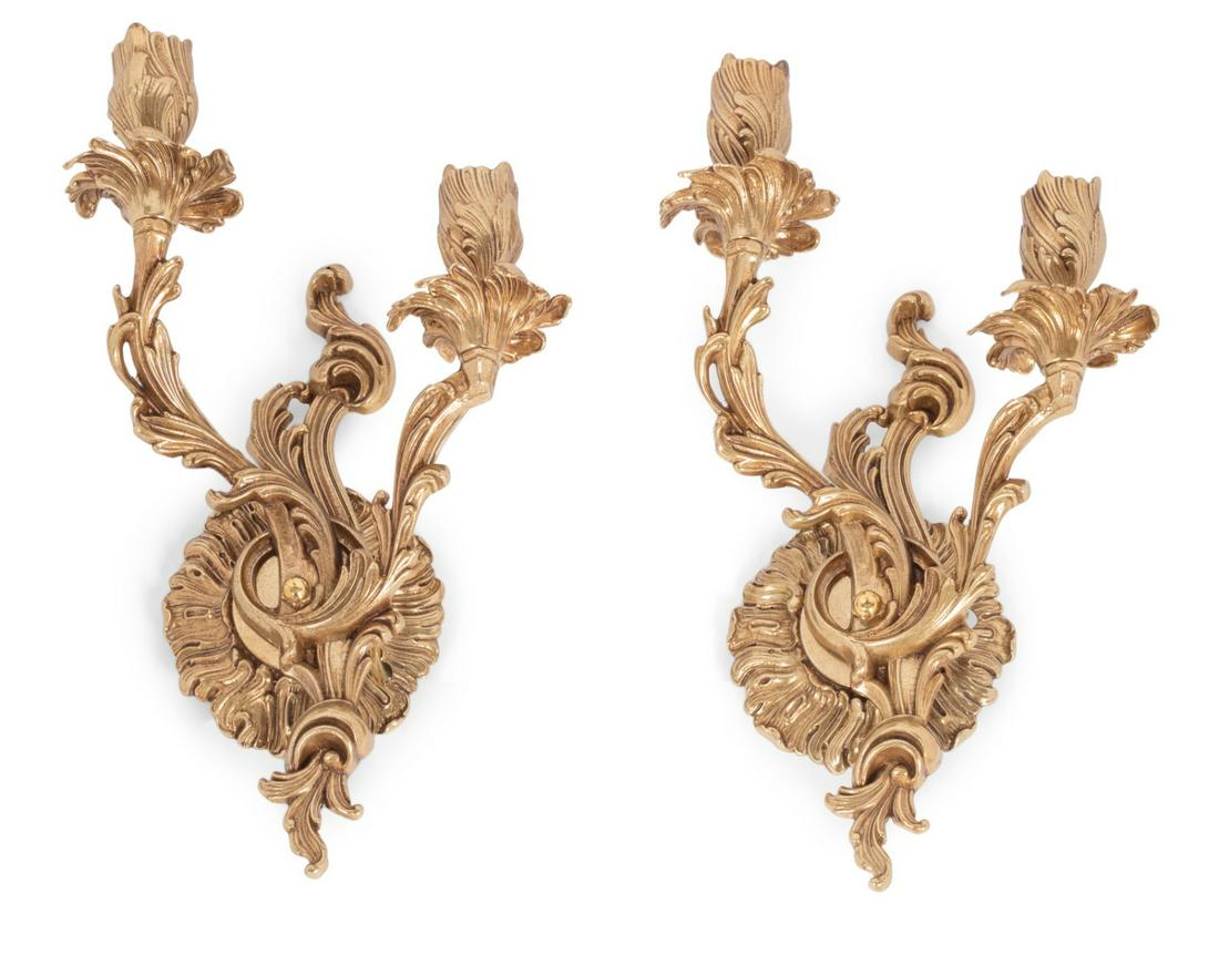 A Pair of Gilt Metal Two-Light Sconces (1 of 2)