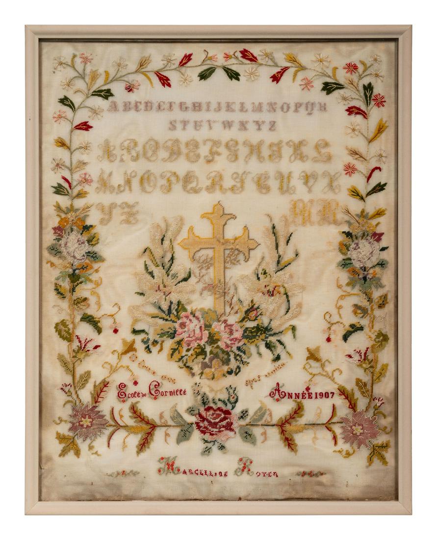 A French Needlework Embroidered Floral Panel (1 of 3)