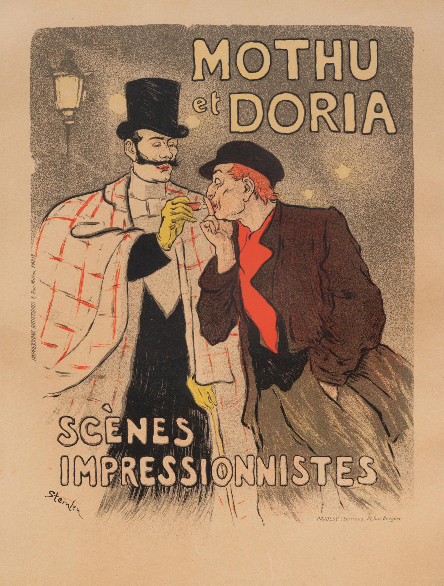 Theophile Alexandre Steinlen (French/Swiss, 1859-1923): Theophile Alexandre Steinlen (French/Swiss, 1859-1923) Les Maitres de l'Affiche: Mothu et Doria color lithograph stamped (lower right) 12 x 9 inches (sight). Provenance: Vixseboxse Art Galleries, Inc.