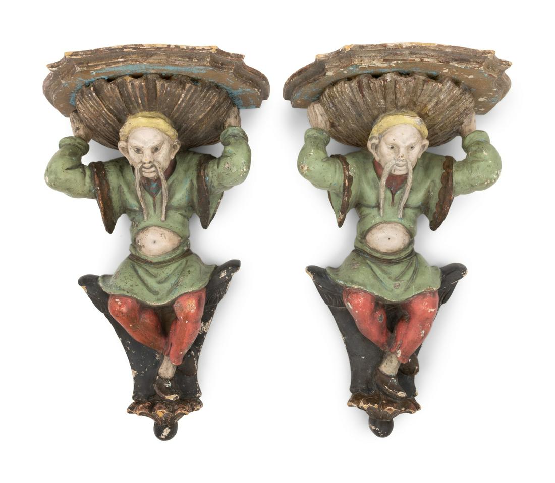 A Pair of Italian Carved and Polychrome Decorated Wood (1 of 4)