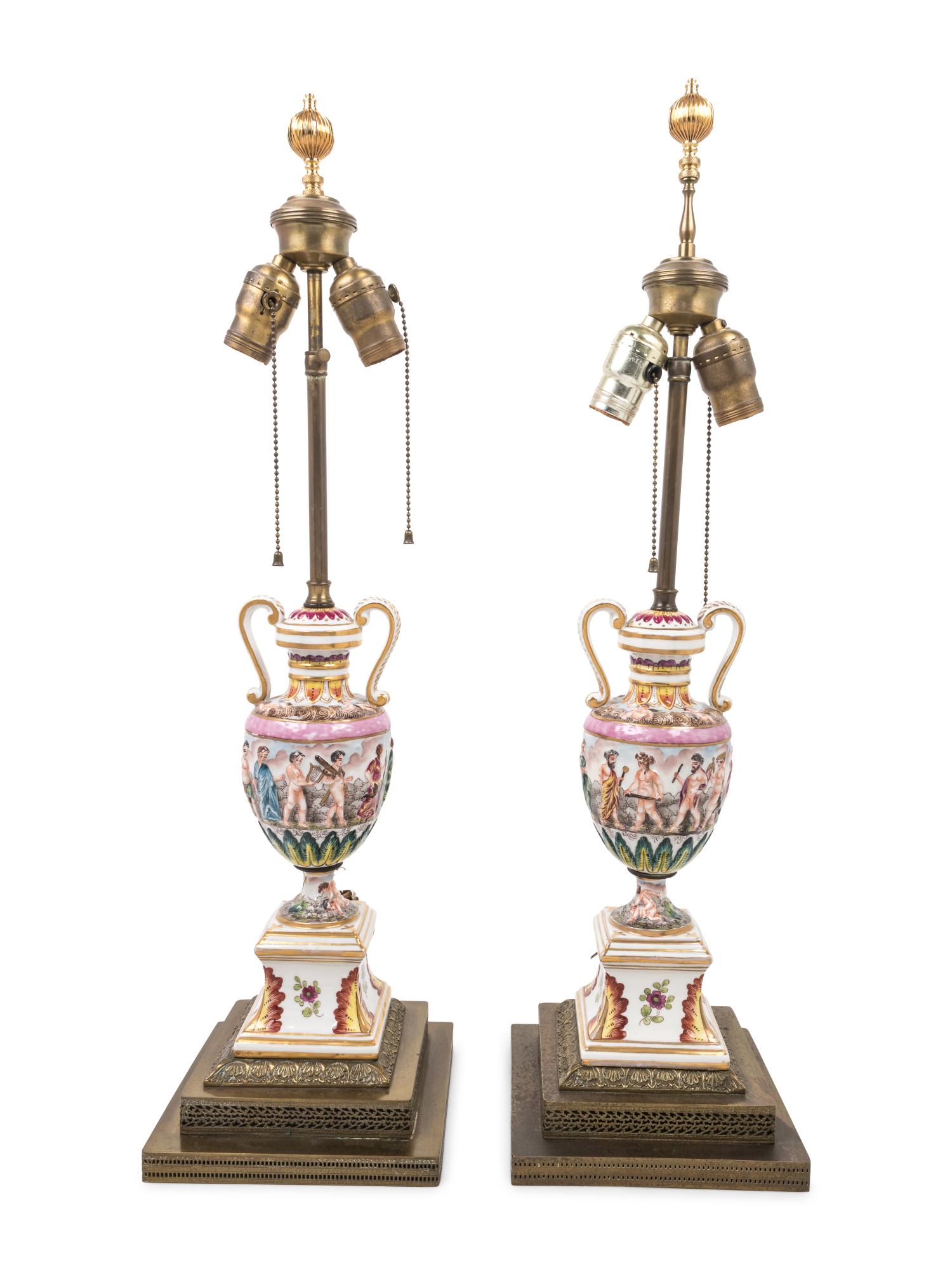 A Pair of Capodimonte Porcelain Urns Mounted as Lamps (1 of 3)