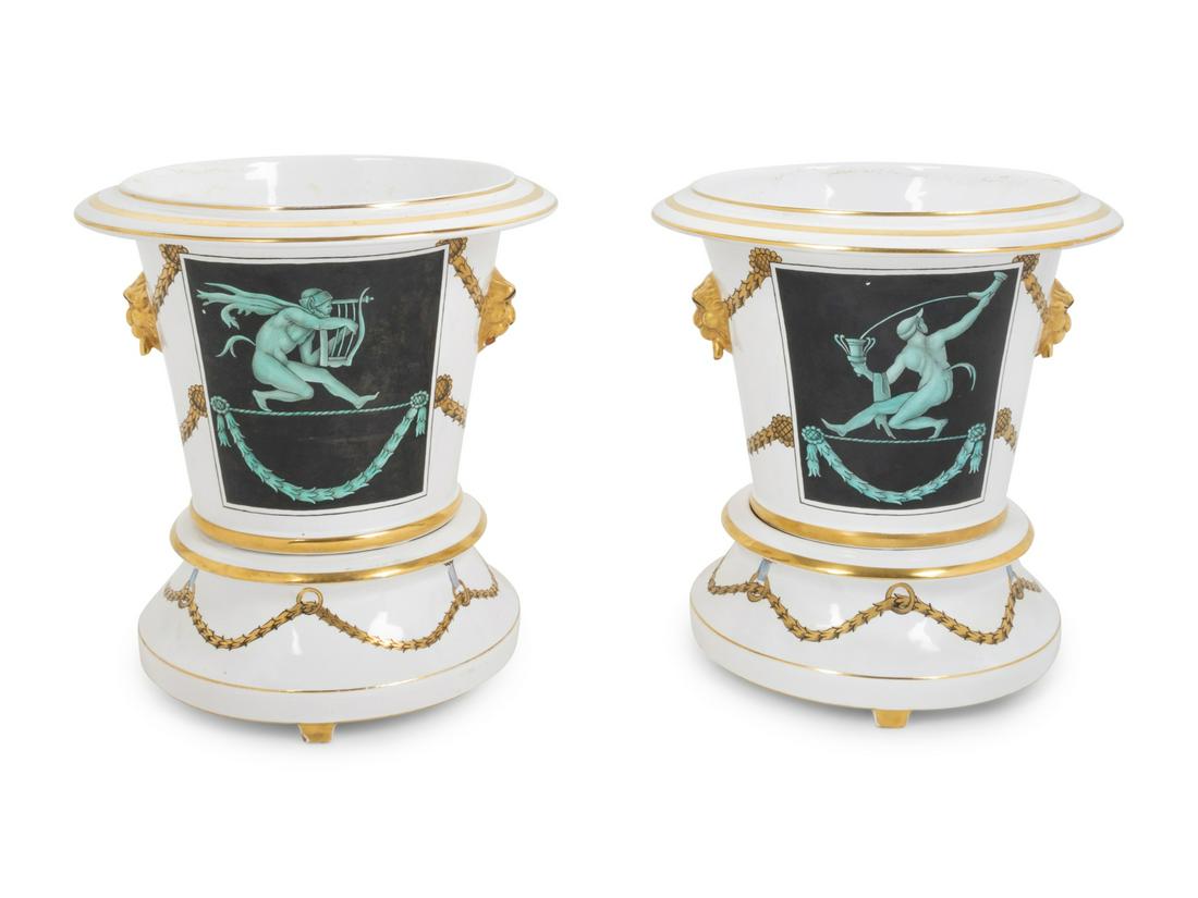 A Pair of Italian Porcelain Cache Pots in the Style of (1 of 7)