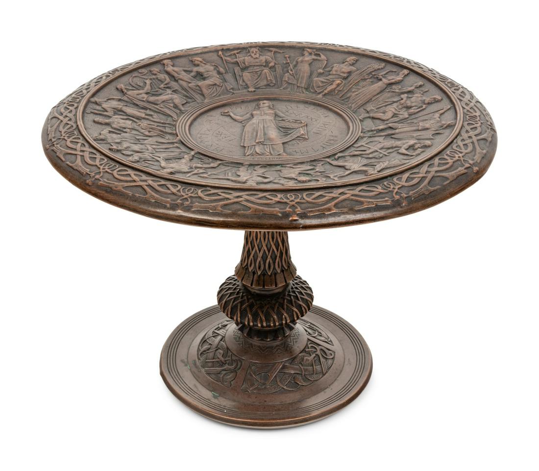 A Nordic Style Bronze Tazza: A Nordic Style Bronze Tazza Gustavsberg, Sweden, 20th Century stamped Gustavsberg with anchor insignia to the underside. Height 8 1/2 x diameter 11 inches.