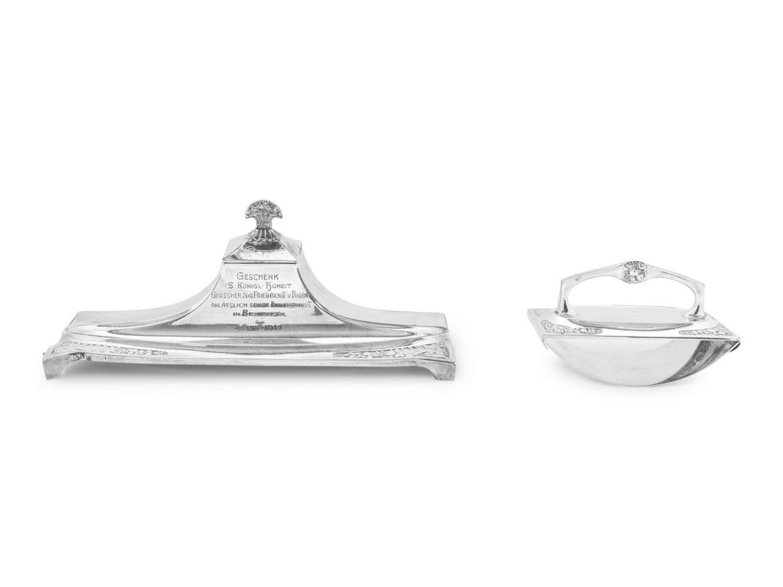 A Continental Silver Inkwell and Rocker Blotter (1 of 5)
