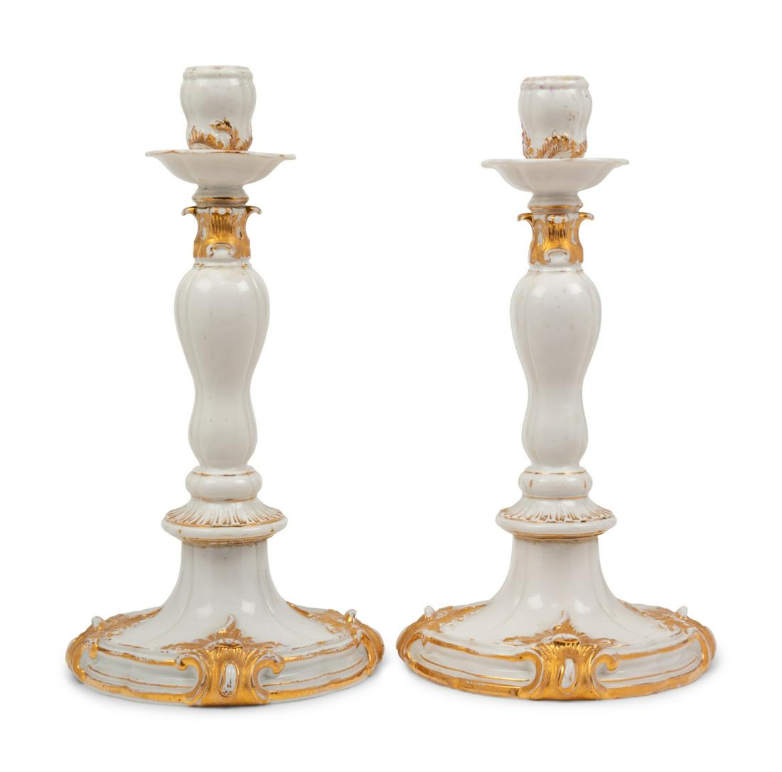 A Pair of Meissen Porcelain Candlesticks (1 of 3)
