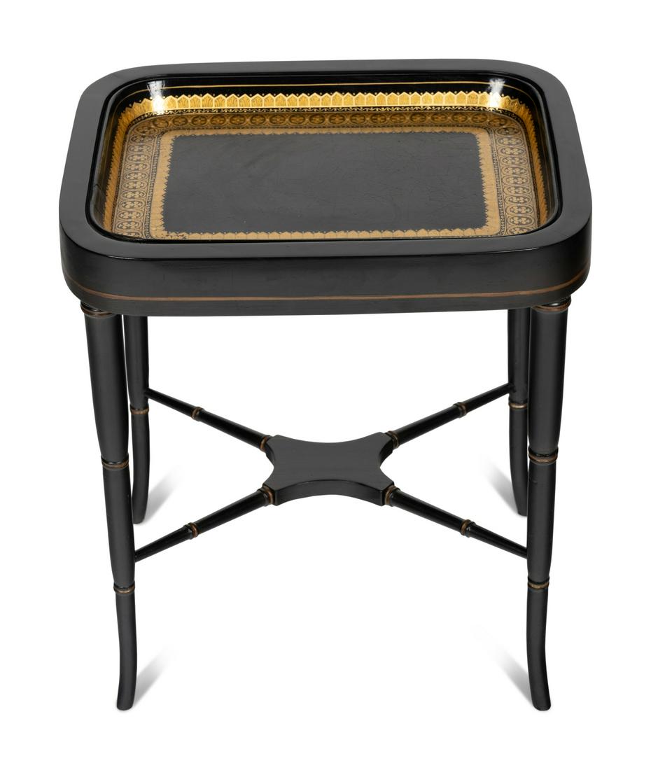 A Regency Papier-Mache Tray Inset on a Later Stand as a (1 of 4)