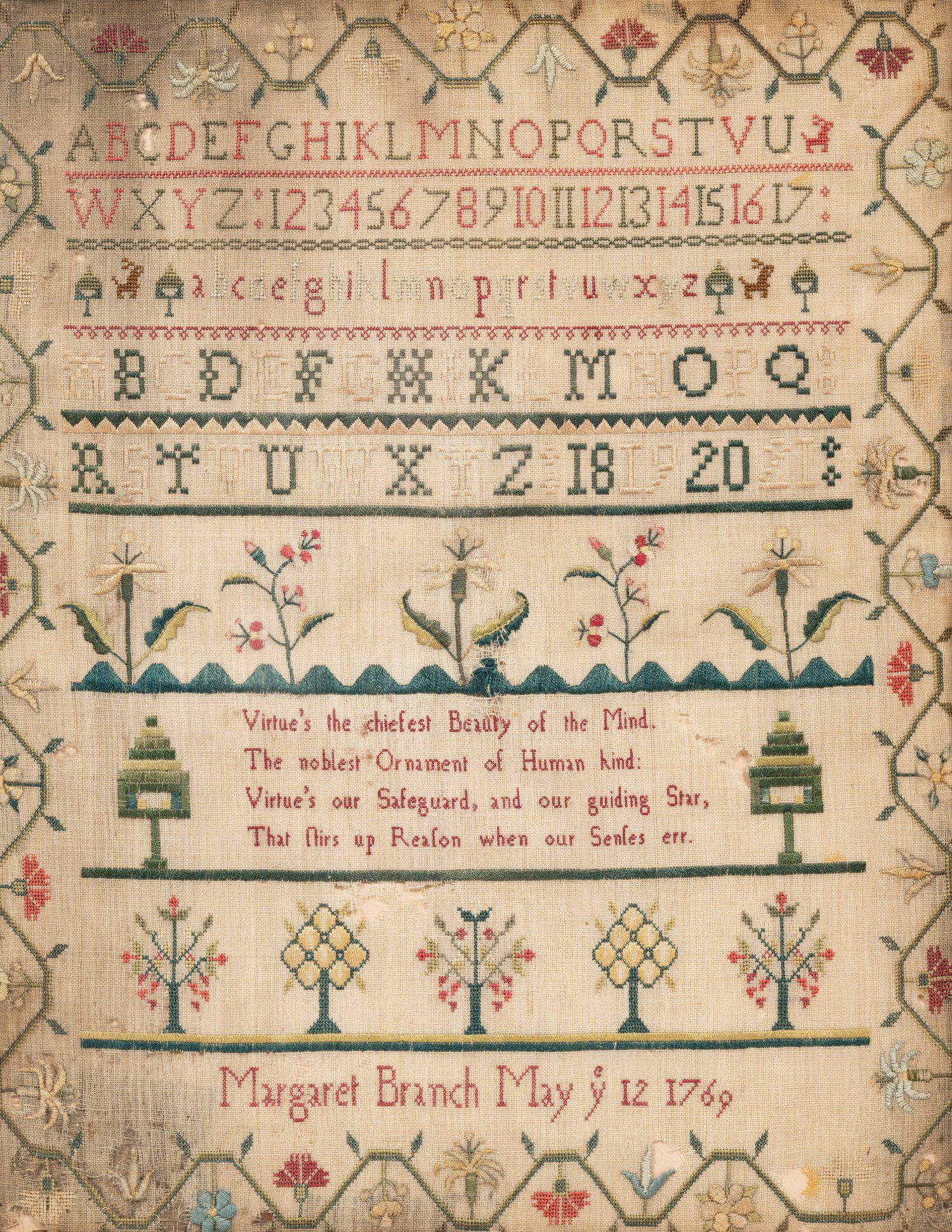 An English Needlework Embroidered Schoolgirl's Sampler (1 of 3)