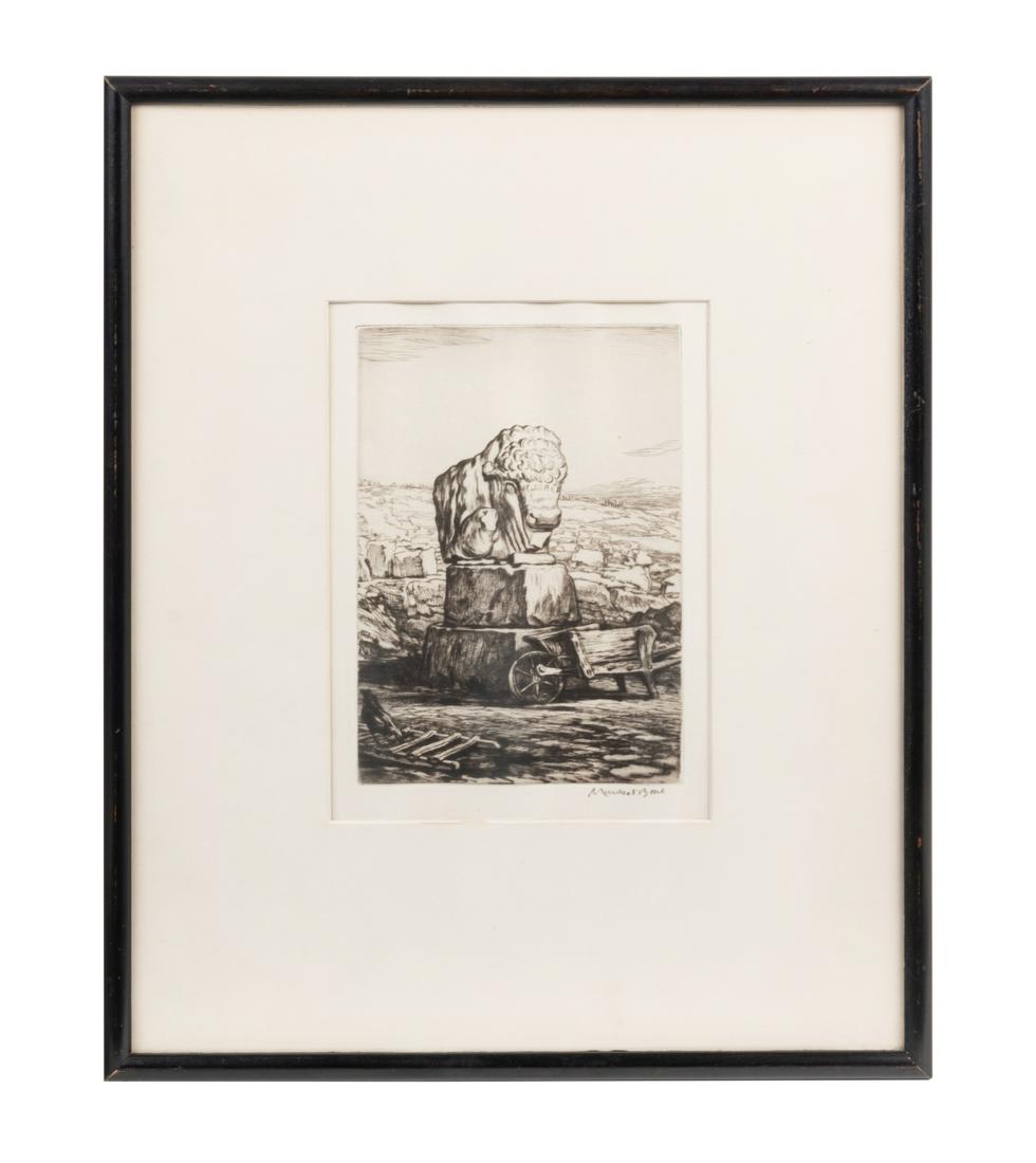 Muirhead Bone (British, 1876'“1953): Muirhead Bone (British, 1876'“1953) Roman Bull Excavated in Merida Spain, 1923 drypoint etching signed Muirhead Bone (lower right) 7 x 5 1/8 inches (sight). Property from a Private Collection, T