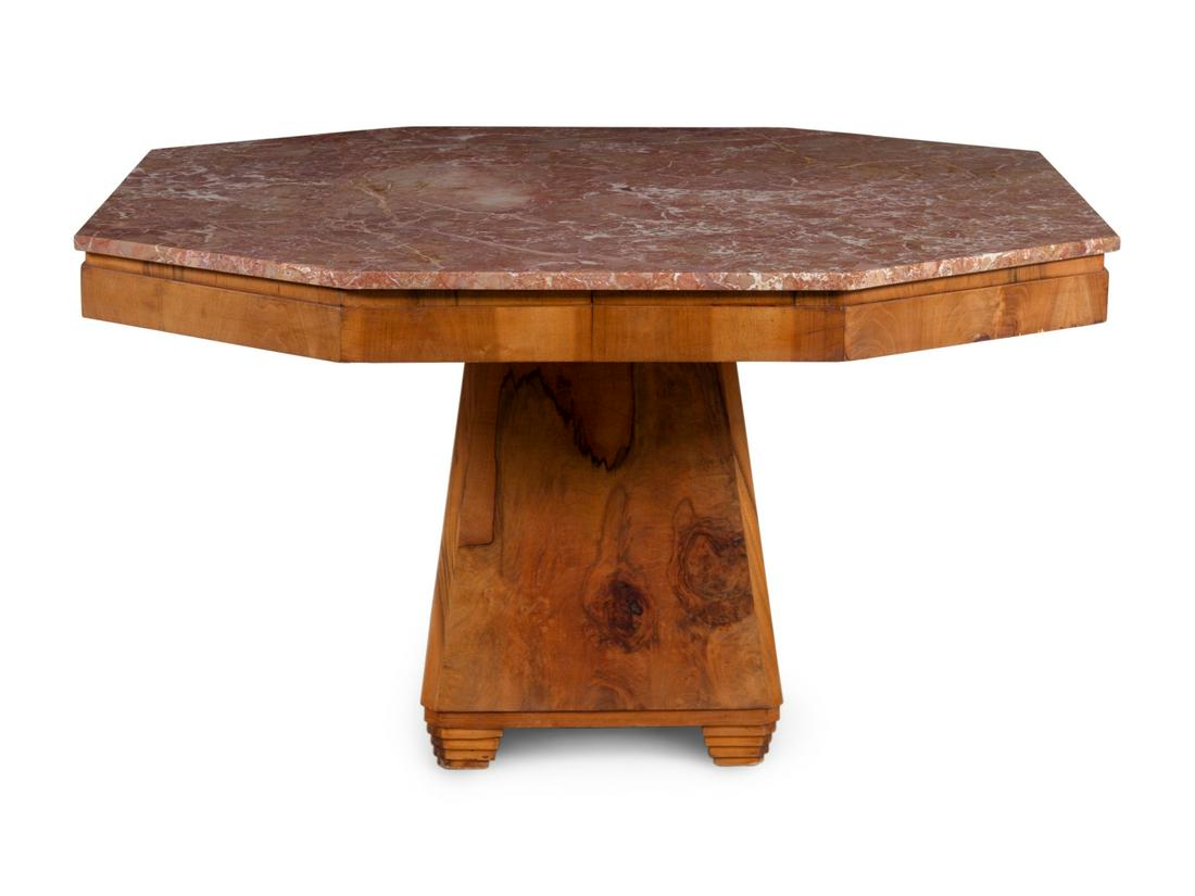 An Art Deco Walnut and Marble-Top Breakfast Table (1 of 3)