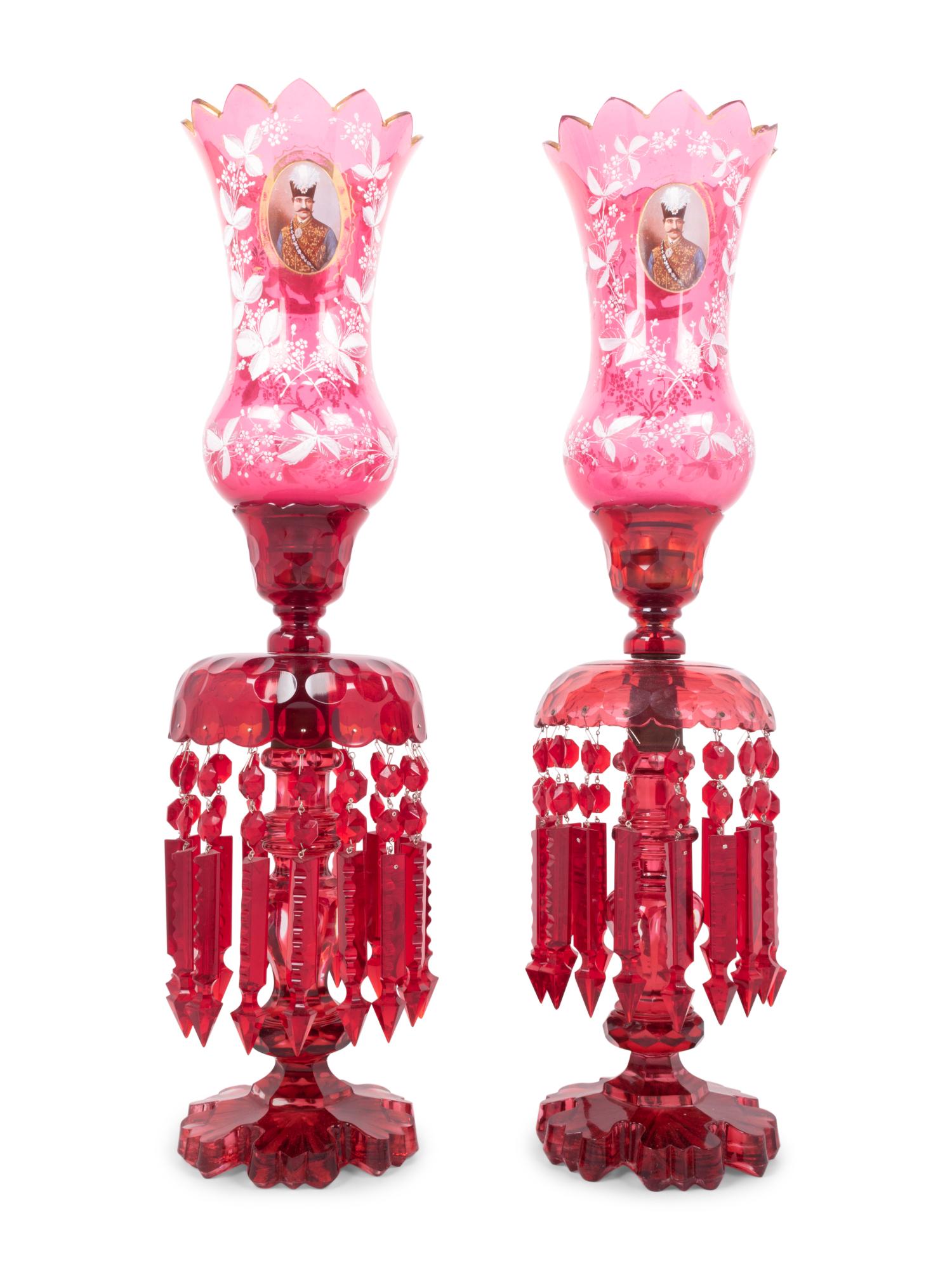 A Pair of Persian Market Enameled Glass Oil Lamps (1 of 4)