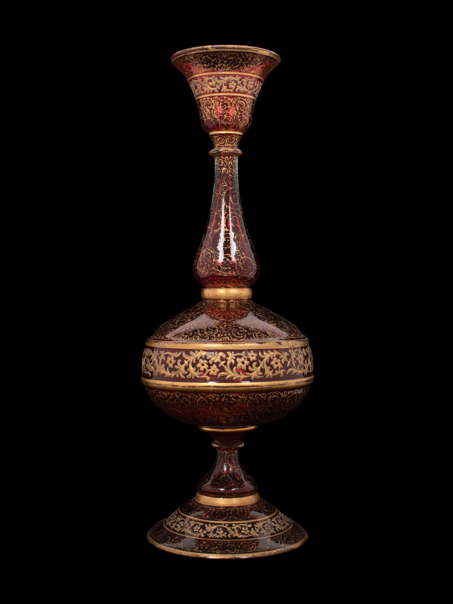 A Persian Market Gilt Decorated Cranberry Glass Vase (1 of 3)